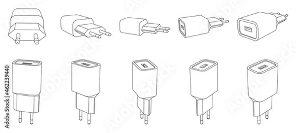 Fototapeta Vector phone charger with usb port