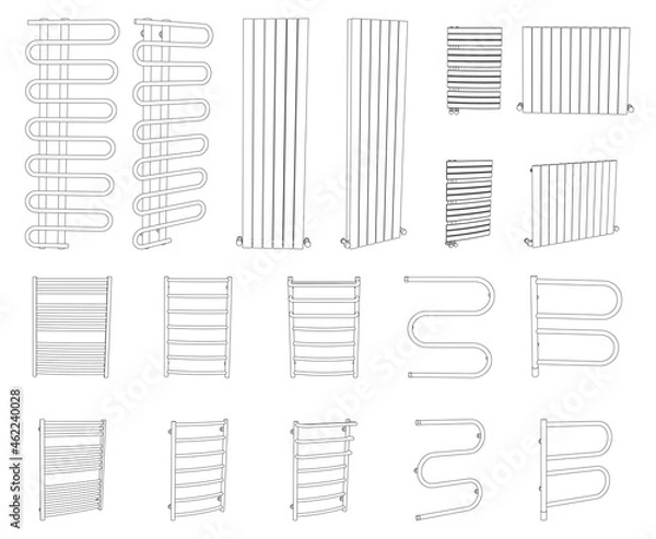 Fototapeta Vector set of towel rails, dryer rack radiators isolated on white