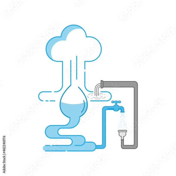 Obraz Using water supply carefully and be responsible to protect environment. Conceptual infographic illustration of conserving water. Vector outline flat design style.