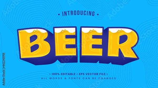 Fototapeta Beer Playful 3d Text Style Effect. Editable illustrator text style.