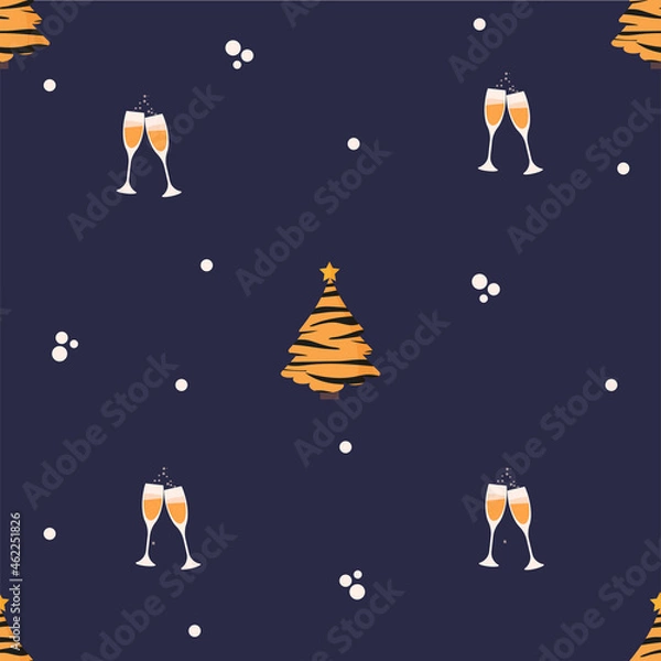 Fototapeta Cute Christmas tree in tiger color. seamless pattern Cartoon Christmas tree. Vector illustration 