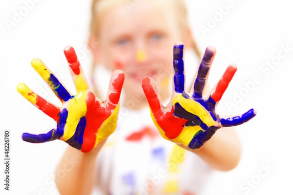 Fototapeta happy child with paint on the hands
