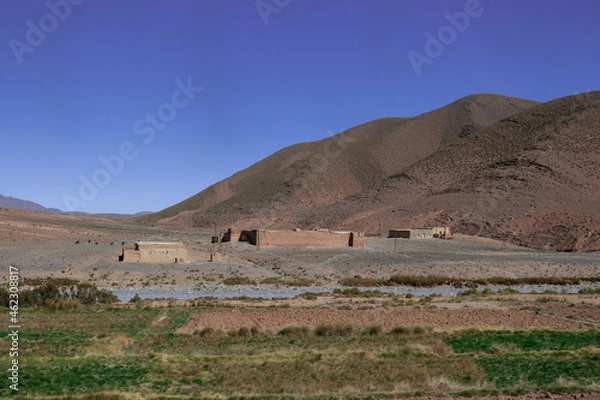 Obraz Africa Morocco desert Atlas mountains nature rock landscape with river palm under blue sky hot weather 