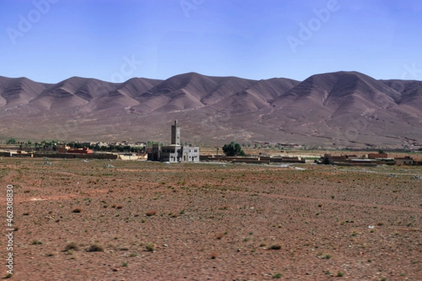 Obraz Africa Morocco desert Atlas mountains nature rock landscape with river palm under blue sky hot weather 