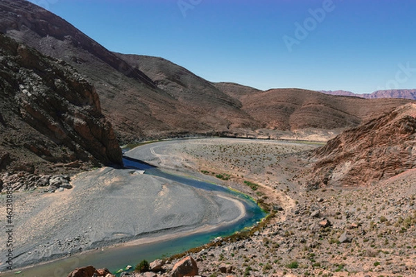 Obraz Africa Morocco desert Atlas mountains nature rock landscape with river palm under blue sky hot weather 