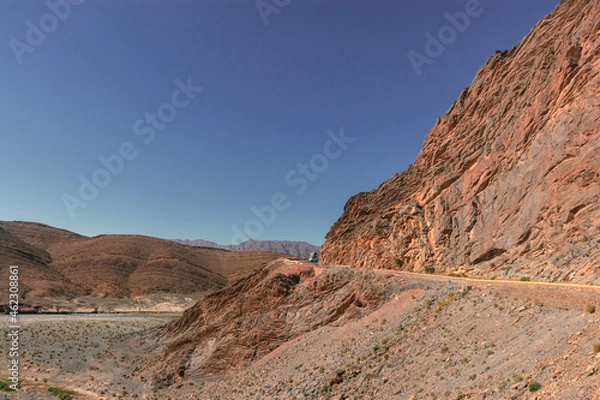 Obraz Africa Morocco desert Atlas mountains nature rock landscape with river palm under blue sky hot weather 