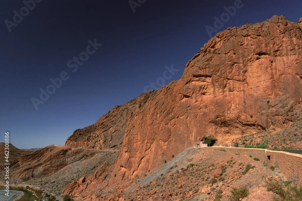 Obraz Africa Morocco desert Atlas mountains nature rock landscape with river palm under blue sky hot weather 