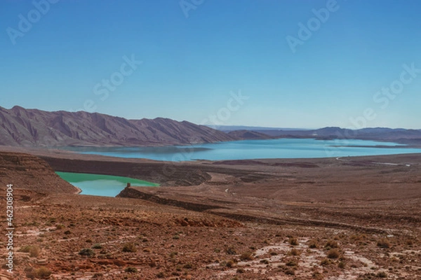 Obraz Africa Morocco desert Atlas mountains nature rock landscape with river palm under blue sky hot weather 