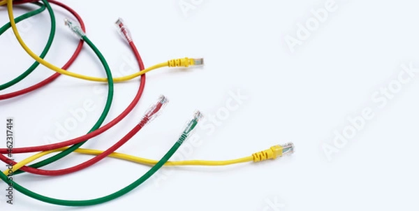 Obraz LAN network connection ethernet cables on white