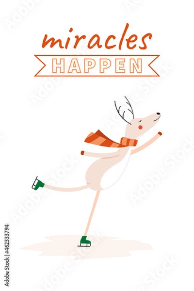 Fototapeta New year greeting card. Funny Christmas reindeer