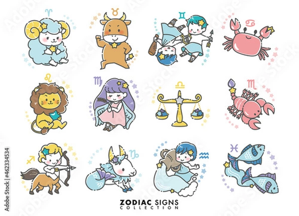 Fototapeta シンプルでかわいい12星座のイラストセット