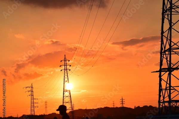 Fototapeta 夕焼けと電線