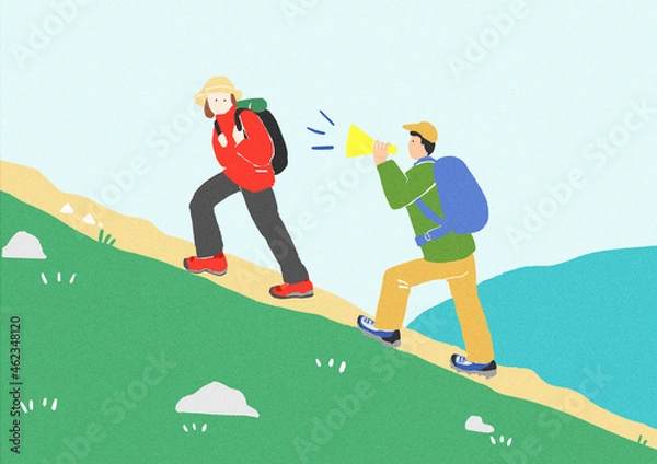 Obraz 登山している男女のイラスト