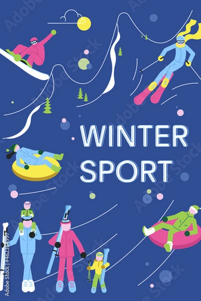 Obraz Winter Sport banner with skiiers, snowborders and snowsport fun.
