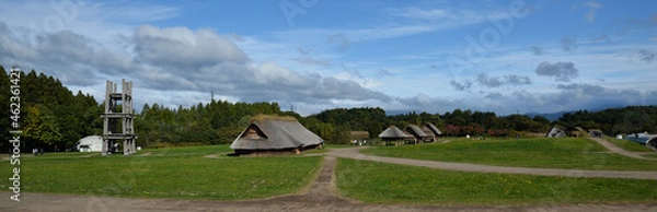 Fototapeta 三内丸山遺跡、六本柱、大型竪穴式住居、高床式倉庫