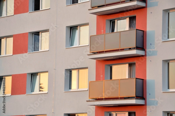 Fototapeta New facade on block of flats. Close view.