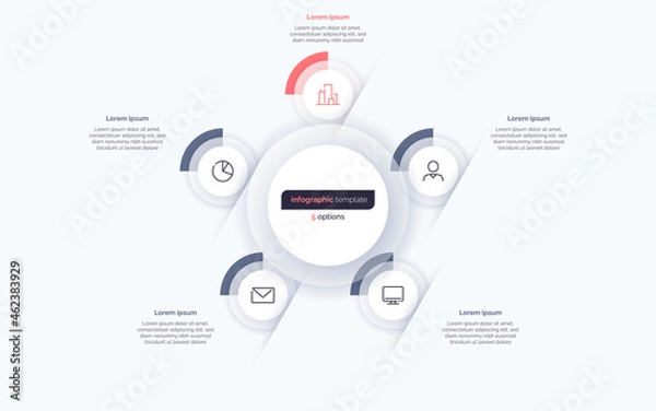 Fototapeta Five option circle infographic design template. Vector illustration