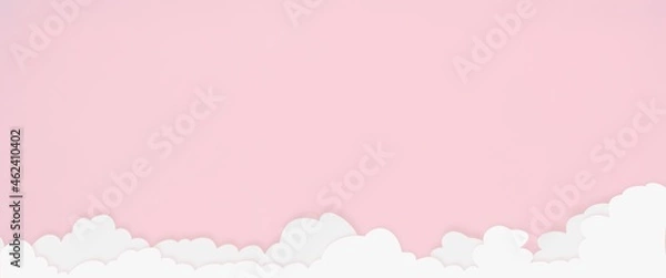 Fototapeta Valentines heart balloon with people flying and floating on blue sky background. Paper Cut Design Illustration of love for Happy Mother's or Valentine's Day greeting card design.