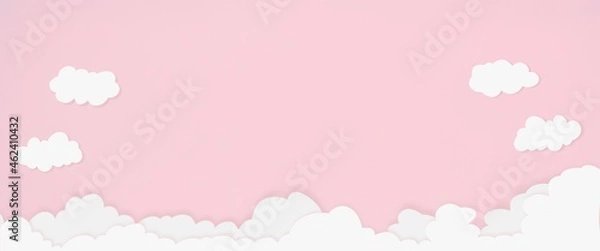 Fototapeta Valentines heart balloon with people flying and floating on blue sky background. Paper Cut Design Illustration of love for Happy Mother's or Valentine's Day greeting card design.