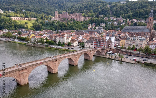 Obraz Drone view at the town of Heidelberg in Germany