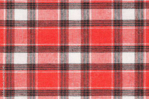 Fototapeta Red white tartan texture background. shirt fabric with a checkered pattern. factory material