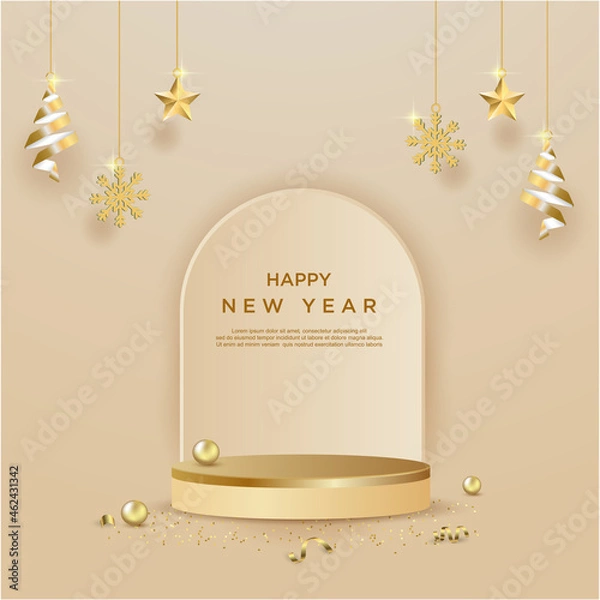 Fototapeta Happy new year with product display cylindrical shape