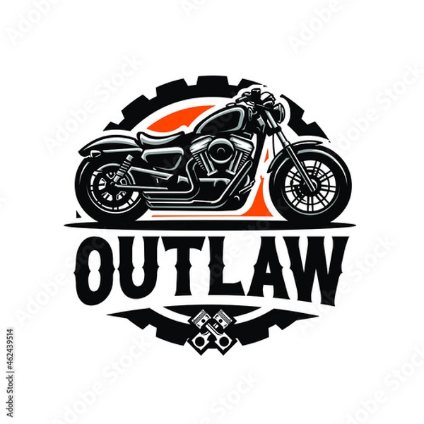 Fototapeta American motorcycle club logo template, gear and crossing piston concept 