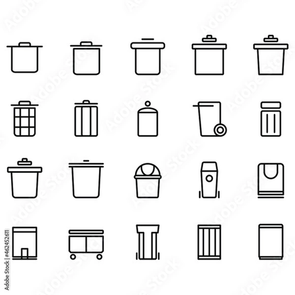 Fototapeta Simple set of trash can vector on white background.
