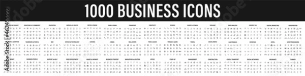 Obraz Zestaw 1000 ikon biznesowych. Ikony internetowe biznesowe i finansowe w stylu w linii. Pieniądze, bank, kontakt, infografika. Kolekcja ikon. Ilustracja wektorowa.