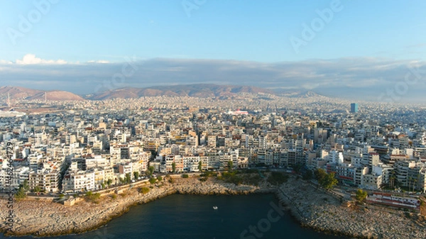 Obraz Piraeus city from above, aerial view.