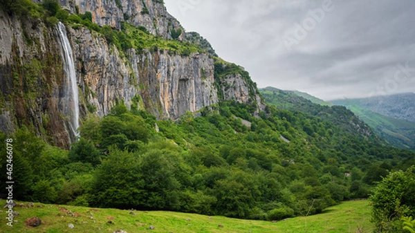 Obraz Mountainous landscape with waterfall. Source of the Asón river in Cantabria, Spain