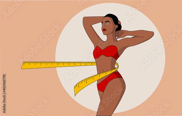 Fototapeta Illustration of a woman in red bikini with a measure around.