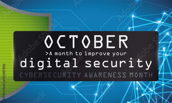 Fototapeta Shield, Network and Screen Promoting Cybersecurity Awareness Month Celebration, Vector Illustration