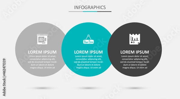 Fototapeta Set From 9 to 5 job, Advertising and Document with graph chart. Business infographic template. Vector