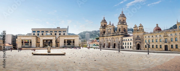 Fototapeta Panoramic view of Bolivar Square with the Cathedral and the Colombian Palace of Justice - Bogota, Colombia