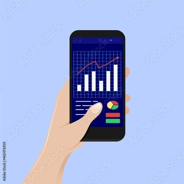 Obraz Businessman hands trading stocks on mobile phones and showing exchange trading Trading concept. vector illustration