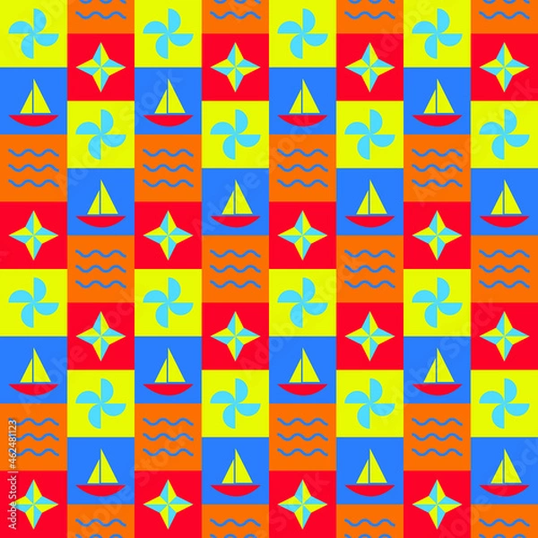 Fototapeta sailor themed seamless pattern with bright colors