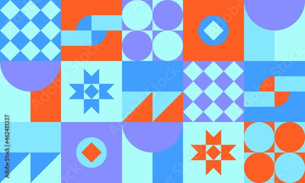 Fototapeta simple funky colorful geometric pattern design. fun seamless illustration for backgrounds and wallpaper. flat shapes composition pattern.