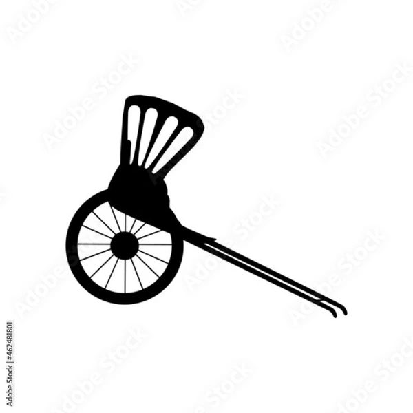 Fototapeta Silhouette hand pulled rickshaw. Traditional transportation