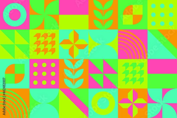 Fototapeta Vintage neo geometric pattern background design - urban style bauhaus cover poster illustration for packaging, wrapping paper, fabric, wallpaper, web banner, decoration, and more.