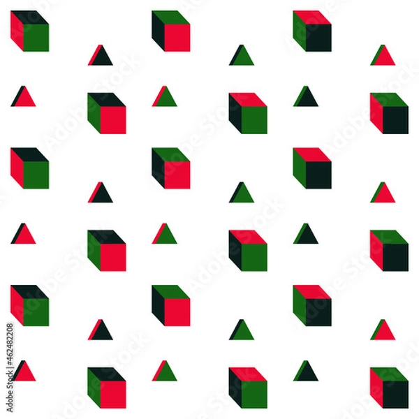 Fototapeta Geometric shapes seamless pattern design with red and green on white background