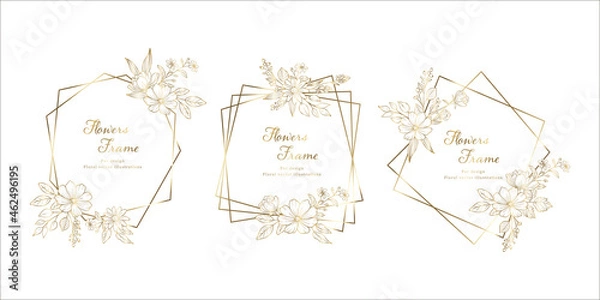 Fototapeta 金色の花の装飾フレーム　3点セット