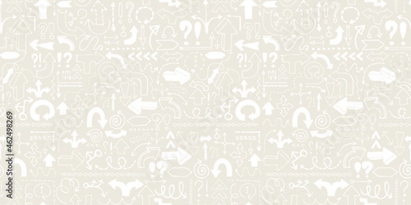 Fototapeta Arrow seamless pattern, neutral tileable background with hand drawn symbols