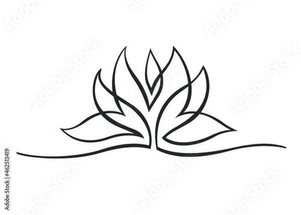 Fototapeta Continuous line drawing of lotus flower. Single line drawing of beautiful water lily for floral design or logo. Vector illustration