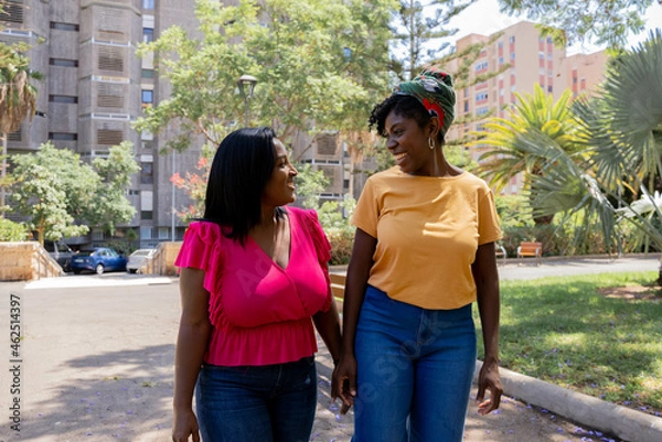 Obraz African American friends talking in the park
