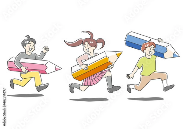 Obraz 鉛筆を抱えて元気に走る子供達