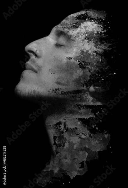Fototapeta Paintography. A portrait of young guy with a piercing