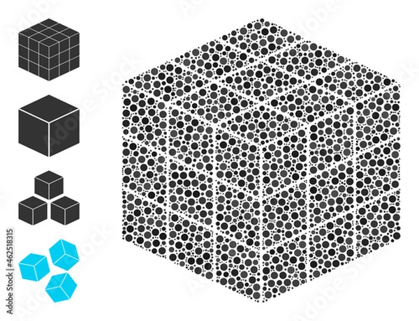 Obraz Circle combination 3x3x3 cube. Vector collage is based on 3x3x3 cube icon, and organized of random circle items. Vector icon of 3x3x3 cube formed of random circle items.