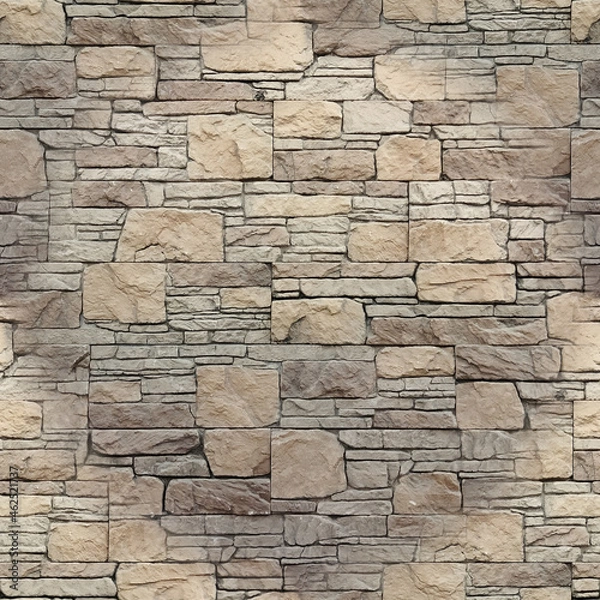 Fototapeta Seamless image of an ancient, stone wall of gray-brown color. An old stone wall with a brick texture. Gray background.
