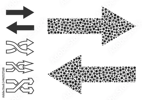 Obraz Round dot collage horizontal flip arrows. Vector collage is based on horizontal flip arrows icon, and designed from random spheric items.